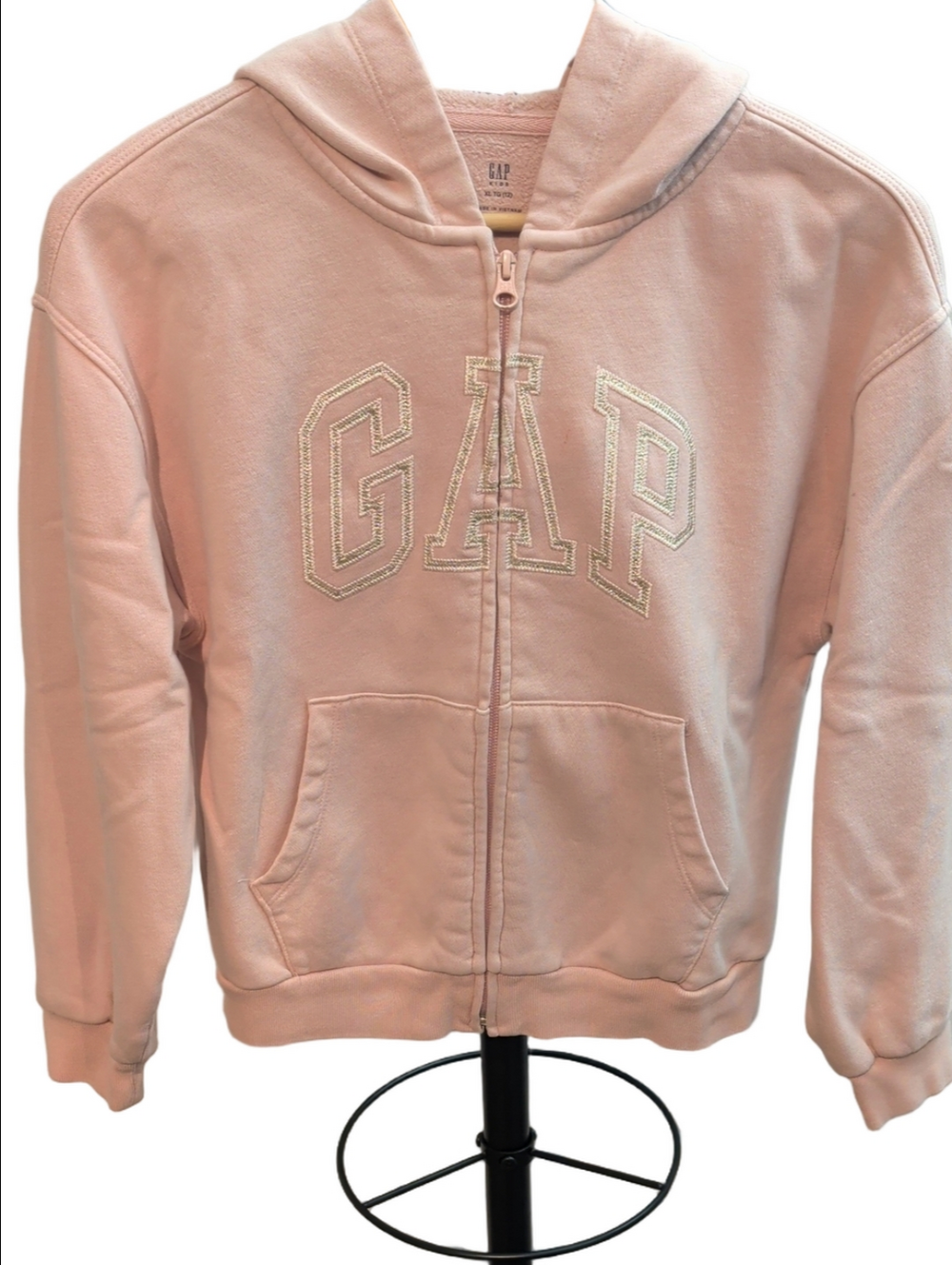 Gap Kids Girls XL 12 Light Pink Silver Arch Logo Full Zip Hoodie Sweatshirt